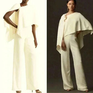 Ralph Lauren Purple Label White Cape Jumpsuit Gown 2 XS Wide Leg Pant Maxi Ivory